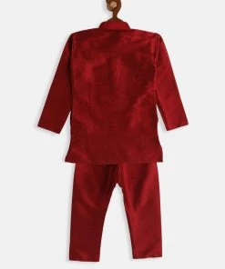 VASTRAMAY SISHU Infant Boys Maroon Silk Blend Kurta Pyjama Set