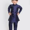 VASTRAMAY SISHU Infant Boys Navy Blue Silk Blend Kurta Pyjama Set