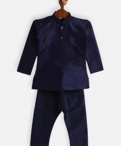 VASTRAMAY SISHU Infant Boys Navy Blue Silk Blend Kurta Pyjama Set