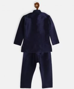VASTRAMAY SISHU Infant Boys Navy Blue Silk Blend Kurta Pyjama Set