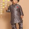 VASTRAMAY SISHU Boy's Grey & Maroon Ethnic Motifs Printed Kurta With Churidar