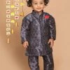 VASTRAMAY SISHU Boy's Navy Blue Ethnic Motifs Printed Kurta With Churidar