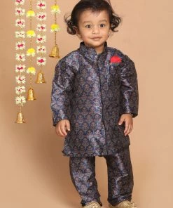 VASTRAMAY SISHU Boy's Navy Blue Ethnic Motifs Printed Kurta With Churidar
