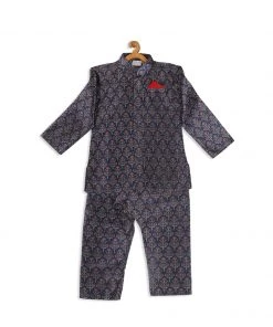 VASTRAMAY SISHU Boy's Navy Blue Ethnic Motifs Printed Kurta With Churidar