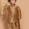 VASTRAMAY SISHU Boy's Yellow And Maroon Ethnic Motifs Printed Kurta With Churidar Ganesh Chaturthi