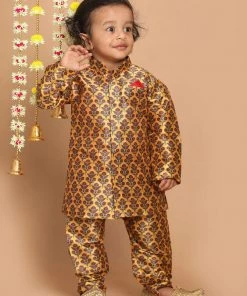 VASTRAMAY SISHU Infant Boys Yellow & Maroon Ethnic Motifs Printed Kurta With Pyjamas