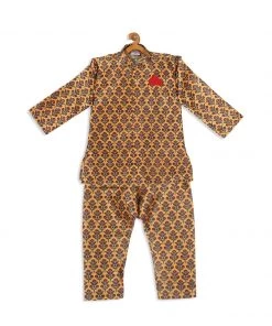 VASTRAMAY SISHU Infant Boys Yellow & Maroon Ethnic Motifs Printed Kurta With Pyjamas