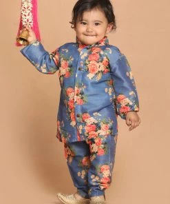 Boys VASTRAMAY SISHU Boy's Blue Floral Printed Kurta With Pyjamas