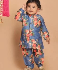 Boys VASTRAMAY SISHU Boy's Blue Floral Printed Kurta With Pyjamas