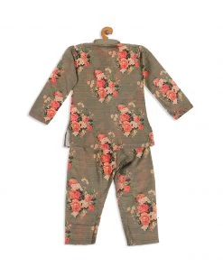 VASTRAMAY SISHU Boys Olive Green Floral Printed Kurta With Churidar