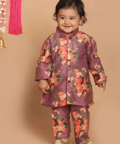 Boys VASTRAMAY SISHU Boy's Purple Floral Printed Kurta With Pyjamas