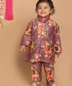 Boys VASTRAMAY SISHU Boy's Purple Floral Printed Kurta With Pyjamas