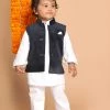 VASTRAMAY SISHU Boy's White Kurta Set With Blue Pyjams Boys