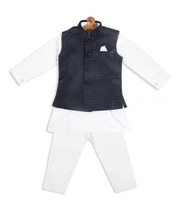 Boys VASTRAMAY SISHU Boy's White Kurta With Pyjamas & Black Nehru Jacket