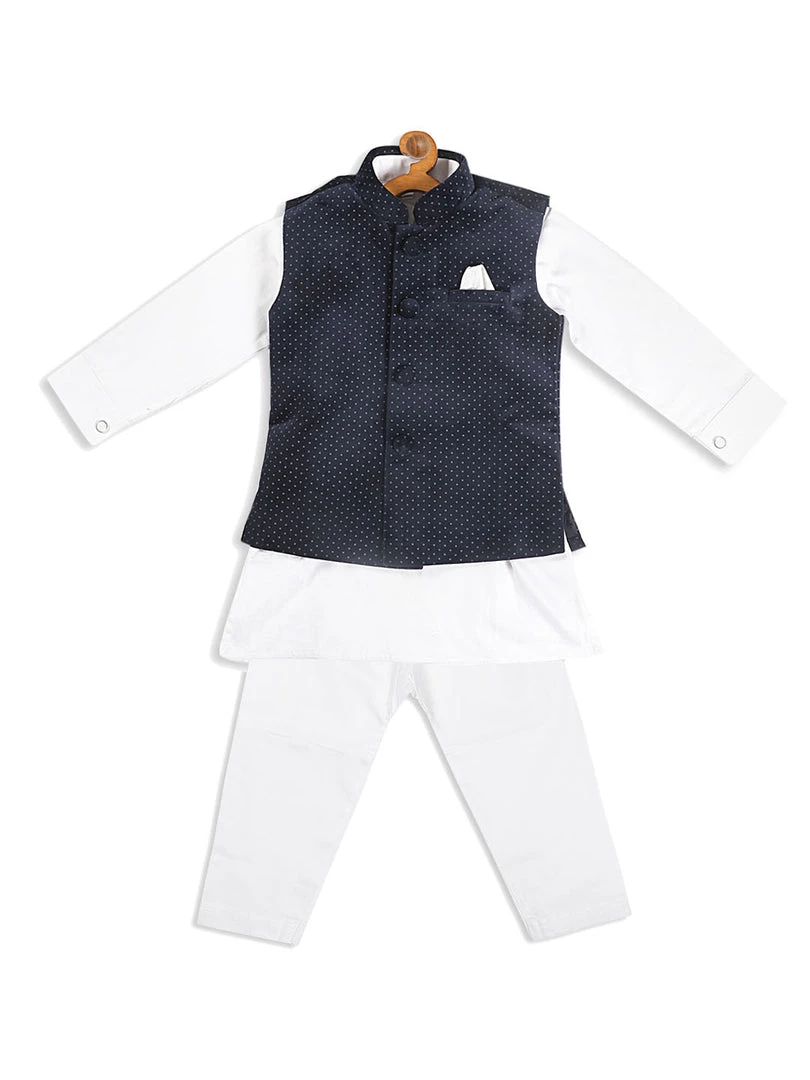 VASTRAMAY SISHU Boy's White Kurta Set With Blue Pyjams Boys 5 VASTRAMAY SISHU Boy's White Kurta Set With Blue Pyjams Boys