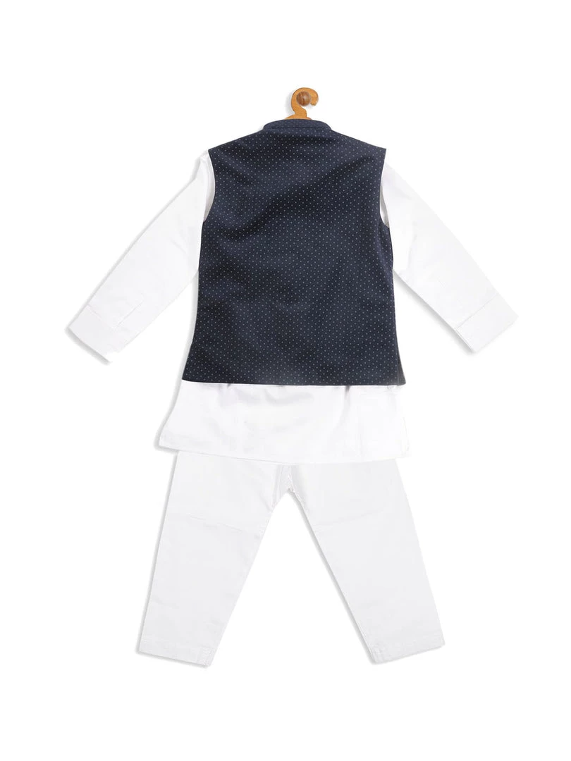 VASTRAMAY SISHU Boy's White Kurta Set With Blue Pyjams Boys 6 VASTRAMAY SISHU Boy's White Kurta Set With Blue Pyjams Boys