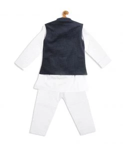 Boys VASTRAMAY SISHU Boy's White Kurta With Pyjamas & Black Nehru Jacket