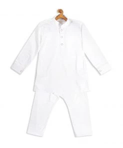 VASTRAMAY SISHU Boy's White Kurta Set With Blue Pyjams Boys 15 VASTRAMAY SISHU Boy's White Kurta Set With Blue Pyjams Boys
