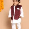 VASTRAMAY SISHU Boy's Maroon Printed Kurta With Pyjamas & Nehru Jacket 2 VASTRAMAY SISHU Boy's Maroon Printed Kurta With Pyjamas & Nehru Jacket