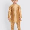 VASTRAMAY SISHU Infant Boys Rose Gold Silk Blend Kurta Pyjama Set