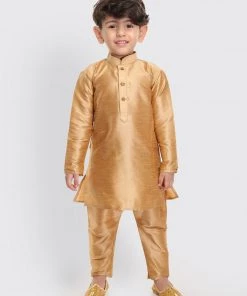 VASTRAMAY SISHU Infant Boys Rose Gold Silk Blend Kurta Pyjama Set