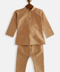VASTRAMAY SISHU Infant Boys Rose Gold Silk Blend Kurta Pyjama Set