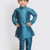 VASTRAMAY SISHU Infant Boys Turquoise Silk Blend Kurta Pyjama Set