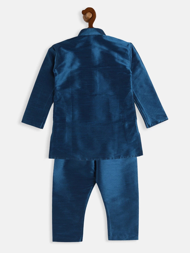 VASTRAMAY SISHU Infant Boys Turquoise Silk Blend Kurta Pyjama Set 5 VASTRAMAY SISHU Infant Boys Turquoise Silk Blend Kurta Pyjama Set