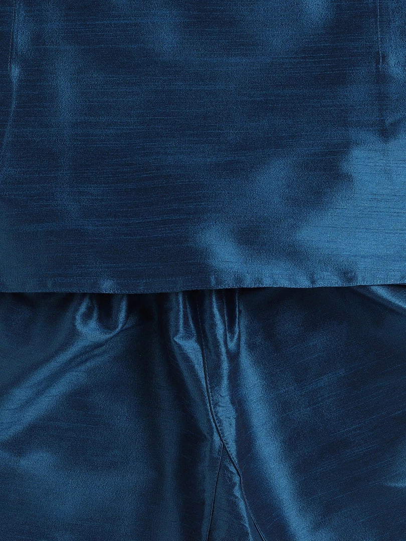 VASTRAMAY SISHU Infant Boys Turquoise Silk Blend Kurta Pyjama Set 6 VASTRAMAY SISHU Infant Boys Turquoise Silk Blend Kurta Pyjama Set