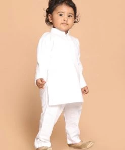 VASTRAMAY SISHU Boy's White Pure Cotton Kurta With Pyjamas Boys