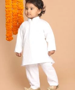 VASTRAMAY SISHU Boy's White Pure Cotton Kurta With Pyjamas Boys