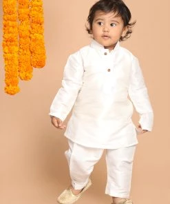 VASTRAMAY SISHU Boy's White Kurta With Pyjamas Boys