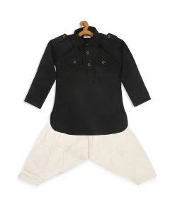 VASTRAMAY SISHU Boy's Black Angrakha Kurta With Patiala Boys