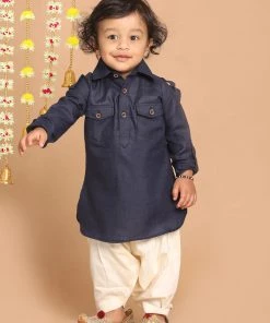 Boys VASTRAMAY SISHU Boy's Blue Angrakha Kurta With Patiala