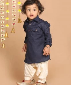 Boys VASTRAMAY SISHU Boy's Blue Angrakha Kurta With Patiala