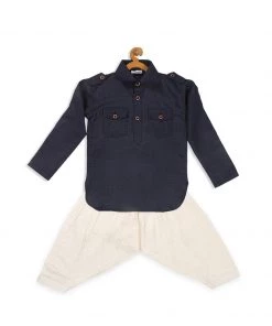 Boys VASTRAMAY SISHU Boy's Blue Angrakha Kurta With Patiala