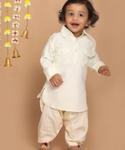 VASTRAMAY SISHU Boy's Cream Angrakha Kurta With Patiala