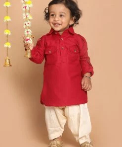 VASTRAMAY SISHU Boy's Maroon Angrakha Kurta With Patiala Boys