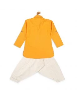 VASTRAMAY SISHU Boy's Yellow Angrakha Kurta With Patiala
