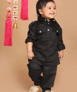 Boys VASTRAMAY SISHU Boy's Black Pure Cotton Kurta With Pyjamas