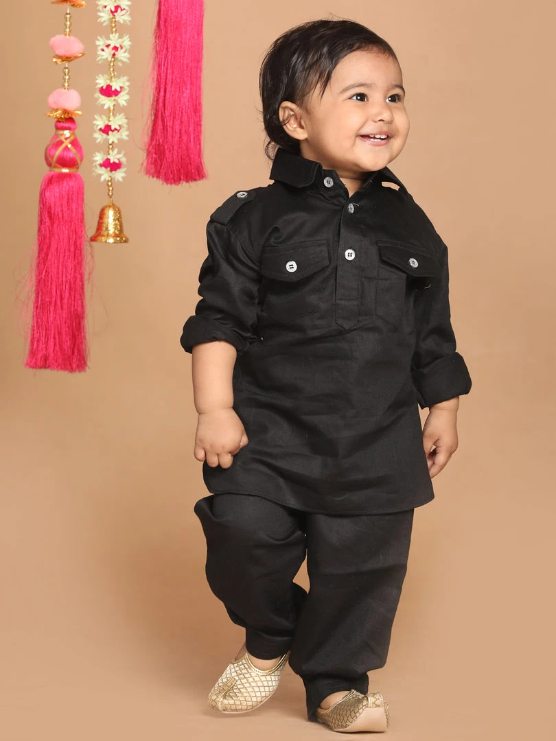 Boys VASTRAMAY SISHU Boy's Black Pure Cotton Kurta With Pyjamas 3 Boys VASTRAMAY SISHU Boy's Black Pure Cotton Kurta With Pyjamas