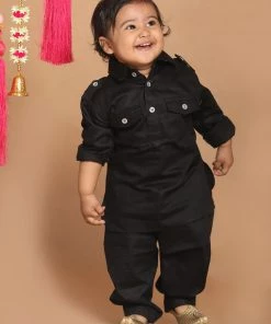 Boys VASTRAMAY SISHU Boy's Black Pure Cotton Kurta With Pyjamas
