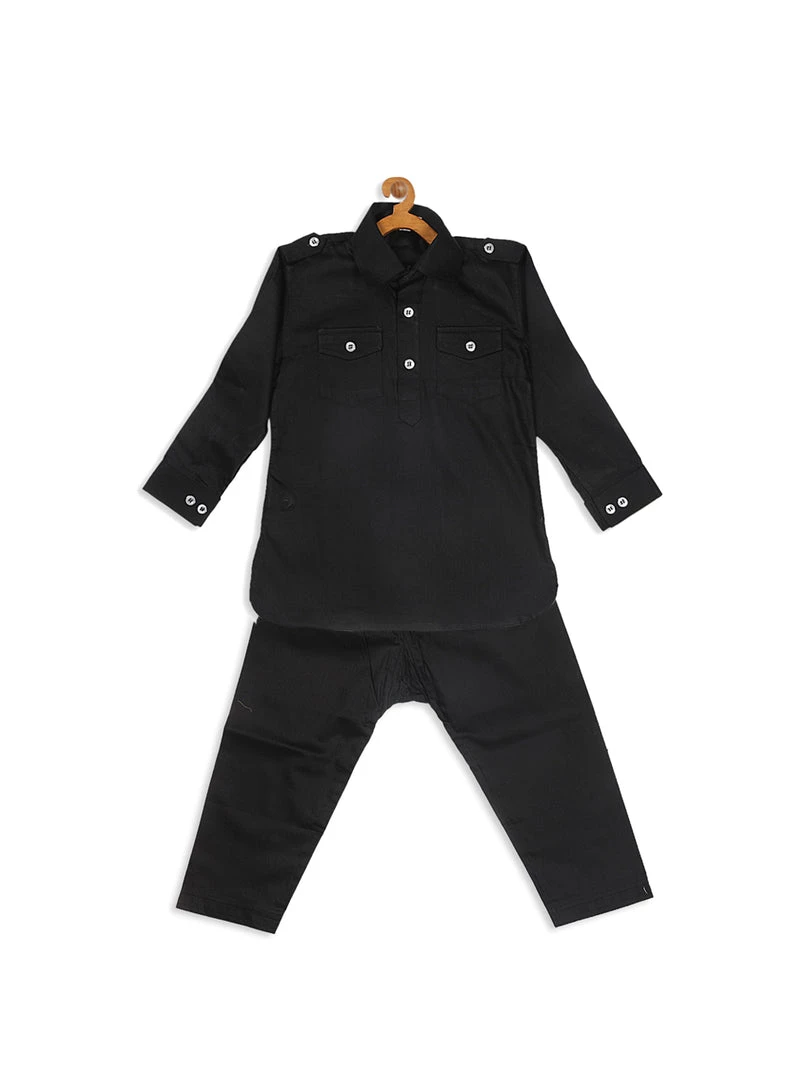 Boys VASTRAMAY SISHU Boy's Black Pure Cotton Kurta With Pyjamas 5 Boys VASTRAMAY SISHU Boy's Black Pure Cotton Kurta With Pyjamas