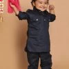 VASTRAMAY SISHU Boy's Blue Pure Cotton Kurta With Salwar Boys