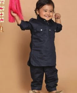 VASTRAMAY SISHU Boy's Blue Pure Cotton Kurta With Salwar Boys