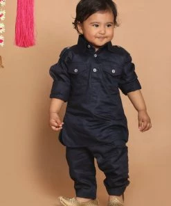 VASTRAMAY SISHU Boy's Blue Pure Cotton Kurta With Salwar Boys