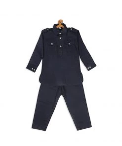 VASTRAMAY SISHU Boy's Blue Pure Cotton Kurta With Salwar Boys