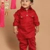 Boys VASTRAMAY SISHU Boy's Maroon Pure Cotton Kurta With Salwar