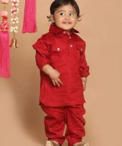 Boys VASTRAMAY SISHU Boy's Maroon Pure Cotton Kurta With Salwar