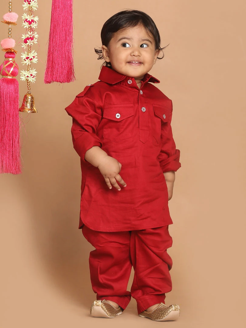 Boys VASTRAMAY SISHU Boy's Maroon Pure Cotton Kurta With Salwar 4 Boys VASTRAMAY SISHU Boy's Maroon Pure Cotton Kurta With Salwar